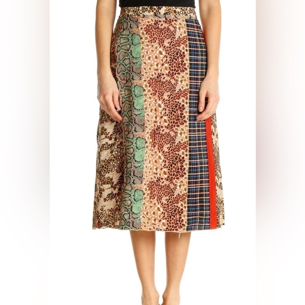 NWT Ivy JaneBeige Printed Holiday A-Line Skirt, SZ XS, boho, multi print